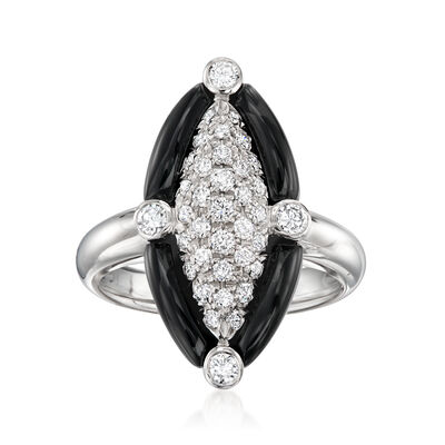 C. 2000 Vintage Onyx and .60 ct. t.w. Diamond Navette Ring in Platinum