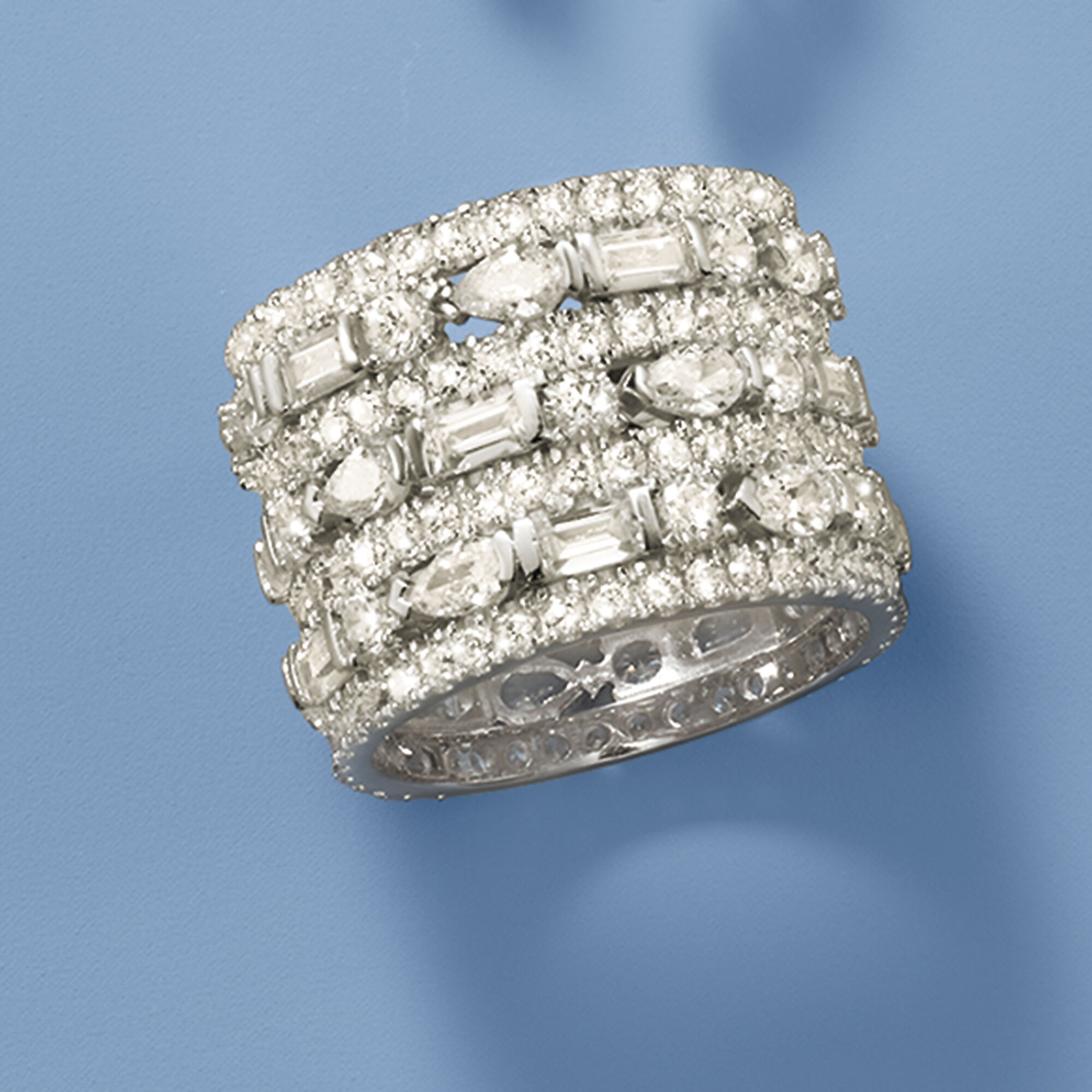 6.56 ct. t.w. Multi-Shaped CZ Multi-Row Eternity Band in Sterling Silver
