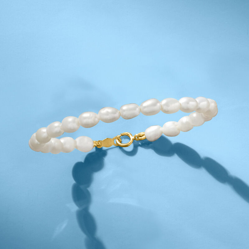 Child's 4-4.5mm Cultured Pearl Bracelet with 14kt Yellow Gold image number 3