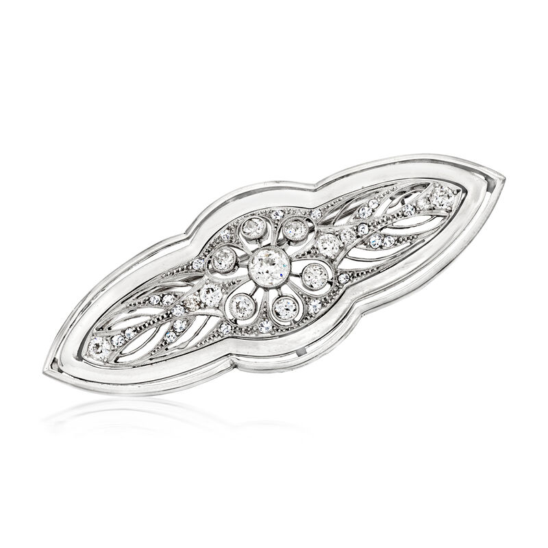 C. 1970 Vintage 1.25 ct. t.w. Diamond Floral Filigree Pin in 14kt White Gold image number 0