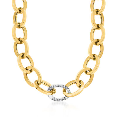 Italian .20 ct. t.w. Diamond Cable-Link Necklace in 14kt Two-Tone Gold