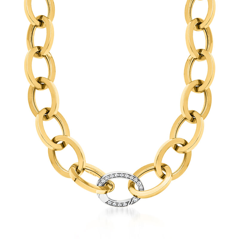 Italian .20 ct. t.w. Diamond Cable-Link Necklace in 14kt Two-Tone Gold. 26" image number 0