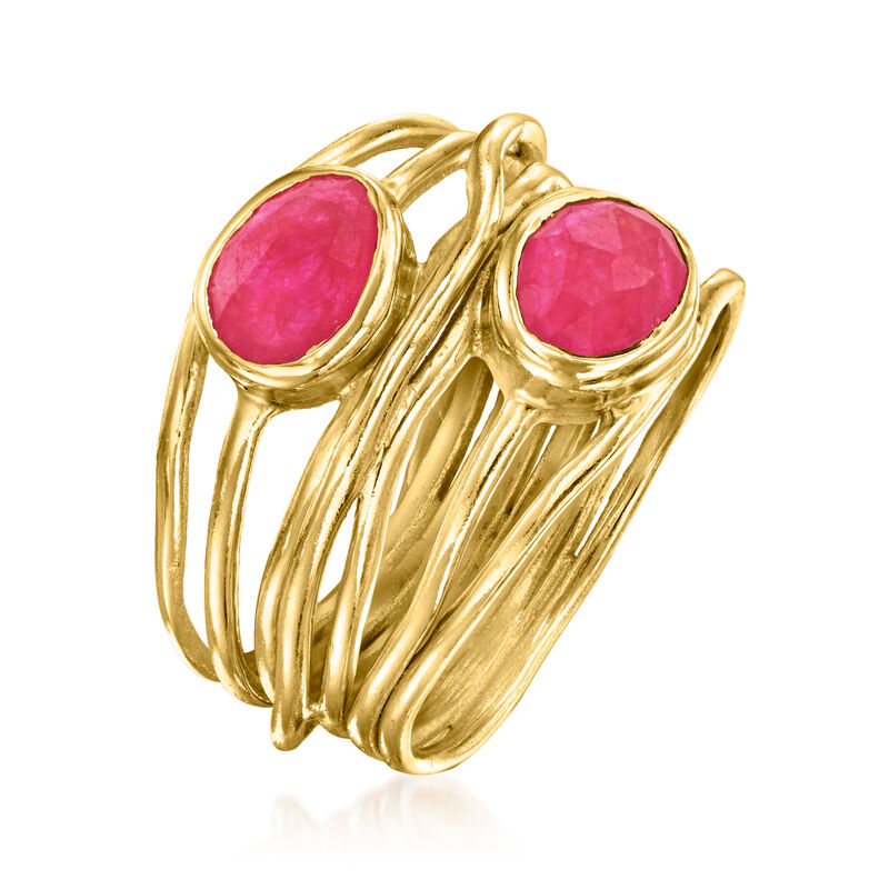 1.40 ct. t.w. Pink Quartz Highway Ring in 18kt Gold Over Sterling image number 2
