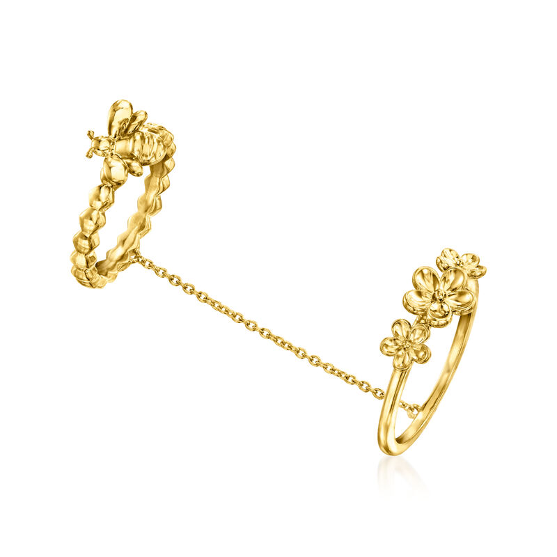 18kt Gold Over Sterling Bumblebee and Flower Double-Ring image number 2