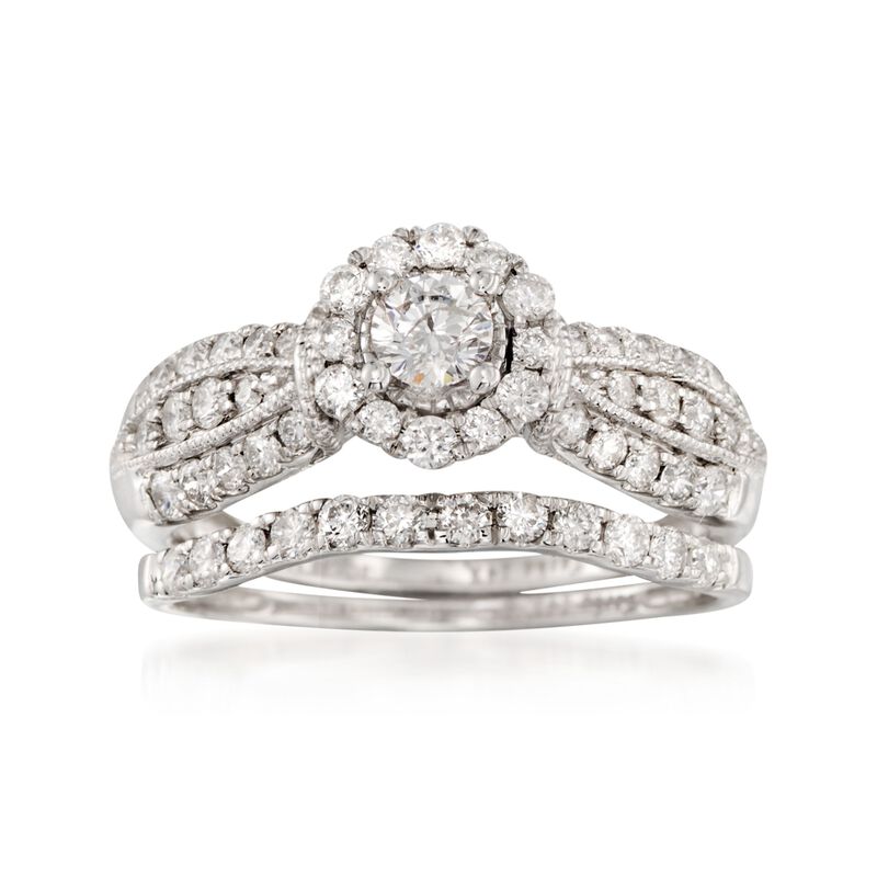 1.00 ct. t.w. Diamond Milgrain Bridal Set: Engagement and Weddings Rings in 14kt White Gold image number 0