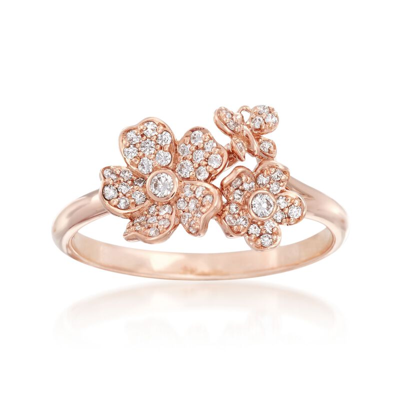 Mikimoto &quot;Cherry Blossom&quot; .23 ct. t.w. Diamond Floral Ring in 18kt Rose Gold image number 0