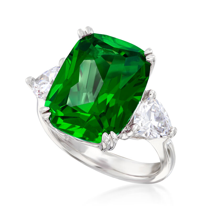 12.50 Carat Green CZ and 1.50 ct. t.w. CZ Ring in Sterling Silver image number 3