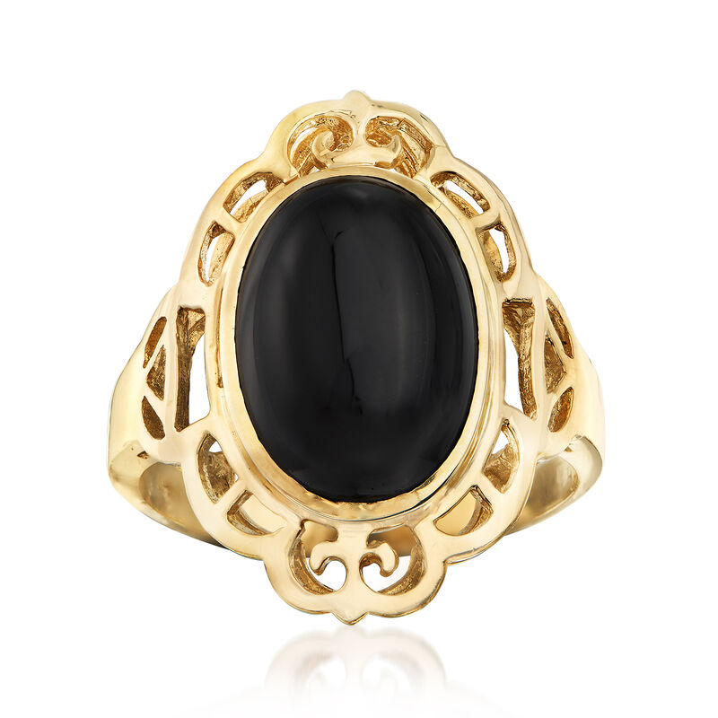 C. 1980 Vintage Black Onyx Oval Ring in 14kt Yellow Gold. Size 7.5 image number 0