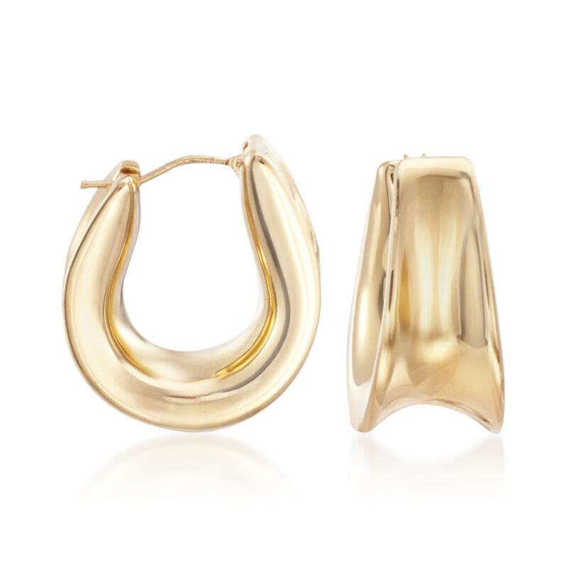 Italian Andiamo 14kt Yellow Gold Curved Hoop Earrings. 1&quot; image number 0