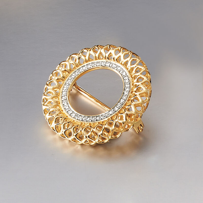 .16 ct. t.w. Diamond Openwork Circle Pin in 14kt Yellow Gold image number 2