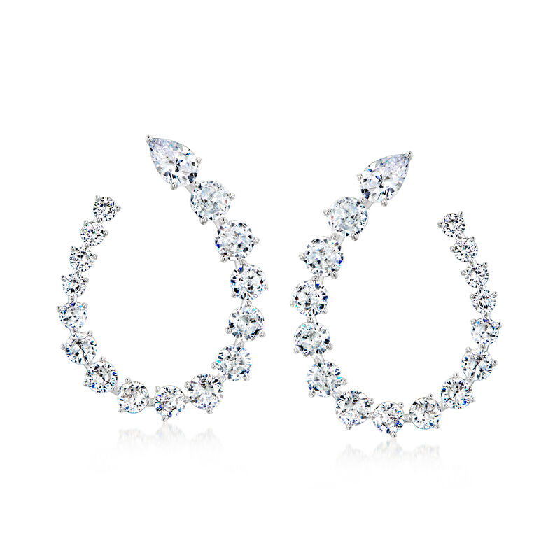 Rhodium-Plated Front-Back Hoop Earrings with 8.60 ct. t.w. CZs. 1 3/8" image number 0