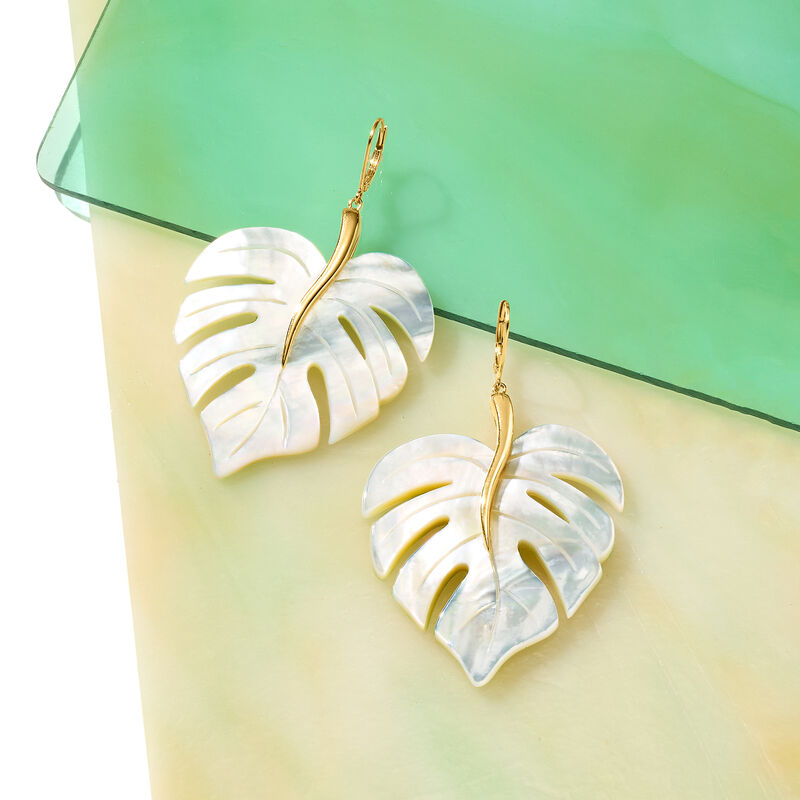 Mother-of-Pearl Leaf Drop Earrings in 18kt Gold Over Sterling image number 3