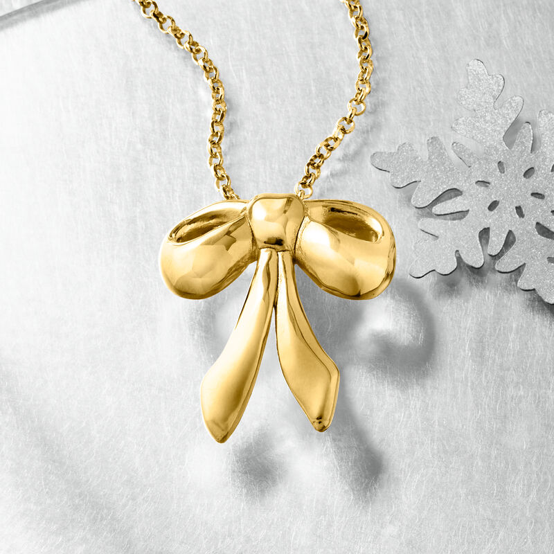 Italian 18kt Gold Over Sterling Bow Pendant Necklace. 18&quot; image number 3