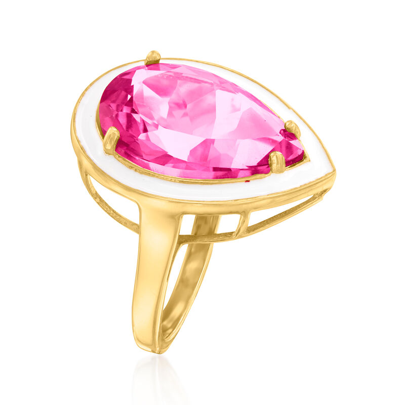 12.00 Carat Pink Topaz Ring with White Enamel in 18kt Gold Over Sterling image number 2