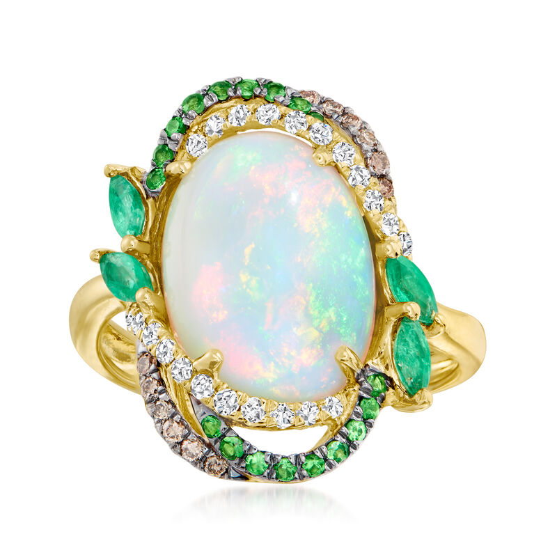 Ethiopian Opal and .40 ct. t.w. Multi-Stone Ring With.27 ct. t.w. Multicolored Diamonds in 14kt Yellow Gold image number 0