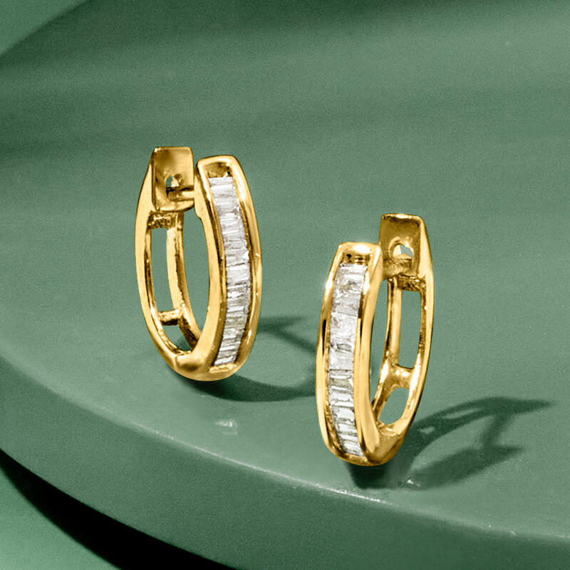 .10 ct. t.w. Diamond Huggie Hoop Earrings in 18kt Gold Over Sterling. 3/8&quot; image number 3