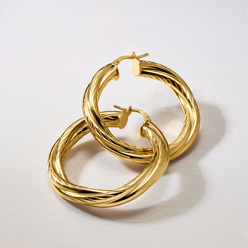 Italian 14kt Yellow Gold-Plated Twisted Hoop Earrings. 1 5/8" image number 3