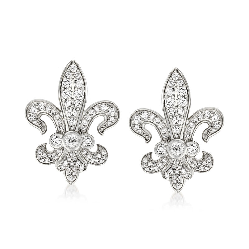 1.00 ct. t.w. Diamond Fleur-De-Lis Earrings in Sterling Silver image number 0