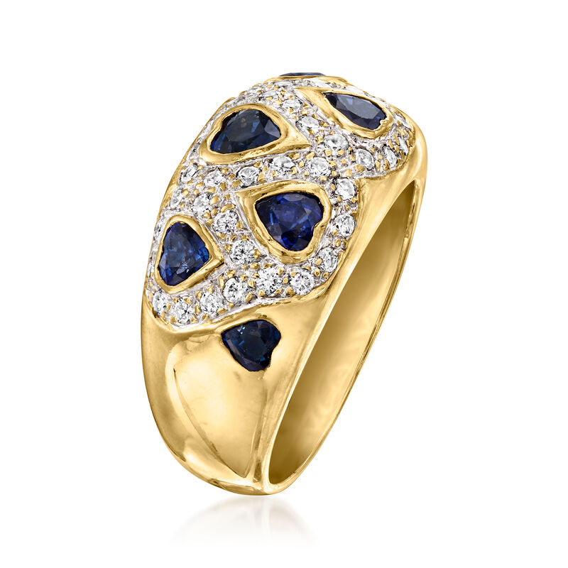 C. 1980 Vintage 1.40 ct. t.w. Sapphire and .65 ct. t.w. Diamond Heart Ring in 18kt Yellow Gold. Size 6.5 image number 2