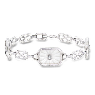 C. 1950 Vintage 6.85 ct. t.w. Rock Crystal Link Bracelet with .15 ct. t.w. Diamonds in 14kt White Gold