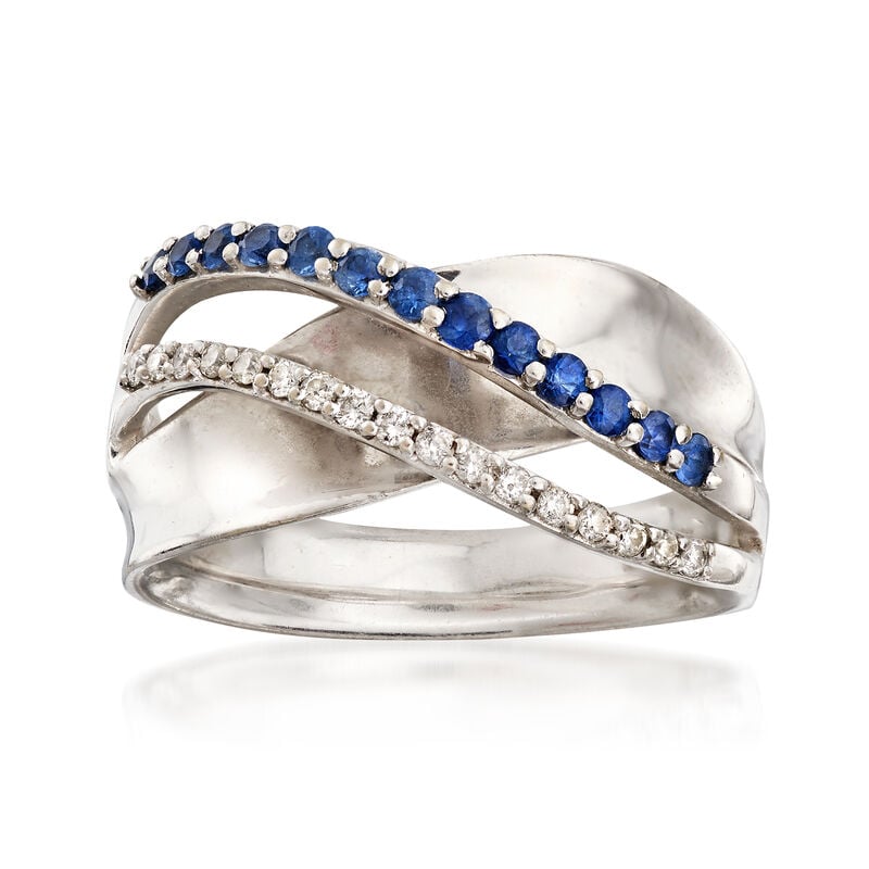 C. 1990 Vintage .30 ct. t.w. Sapphire and .17 ct. t.w. Diamond Ring in 14kt White Gold. Size 6.5 image number 0