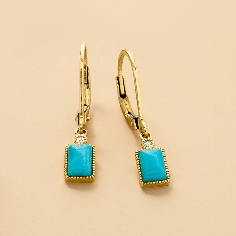 Turquoise Drop Earrings in 14kt Yellow Gold image number 3