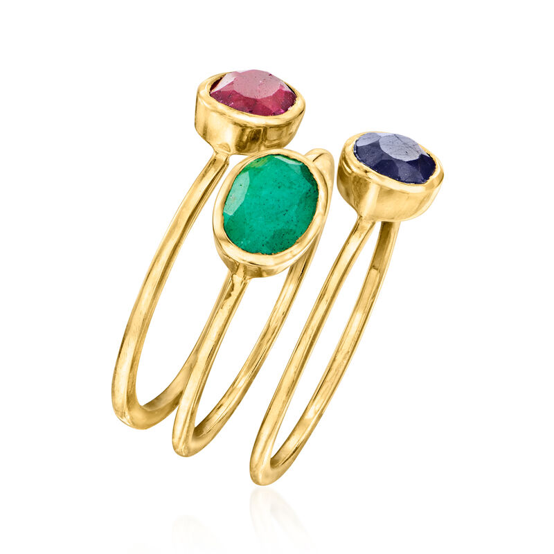 2.90 ct. t.w. Multi-Gemstone Jewelry Set: Three Rings in 18kt Gold Over Sterling image number 2