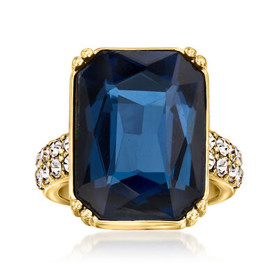 14kt Yellow Gold-Plated Ring with Simulated Blue Gemstone and .81 ct. t.w. CZs