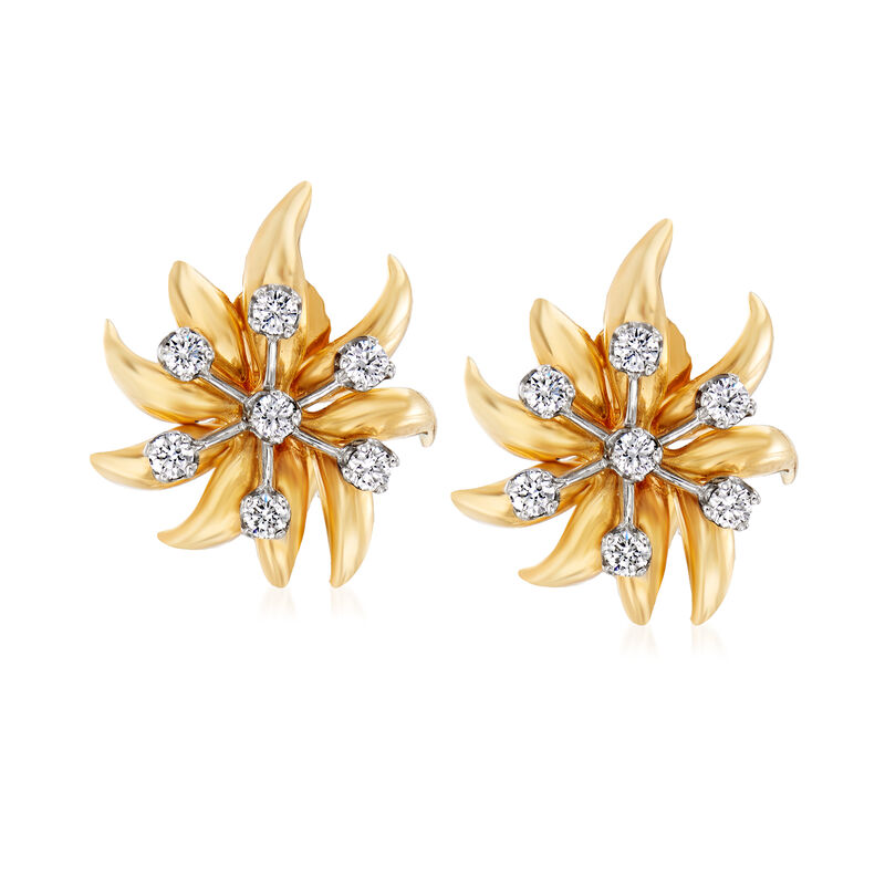 C. 1980 Vintage Tiffany Jewelry &quot;Schlumberger&quot; .70 ct. t.w. Diamond Flower Clip-On Earrings in Platinum and 18kt Yellow Gold image number 0