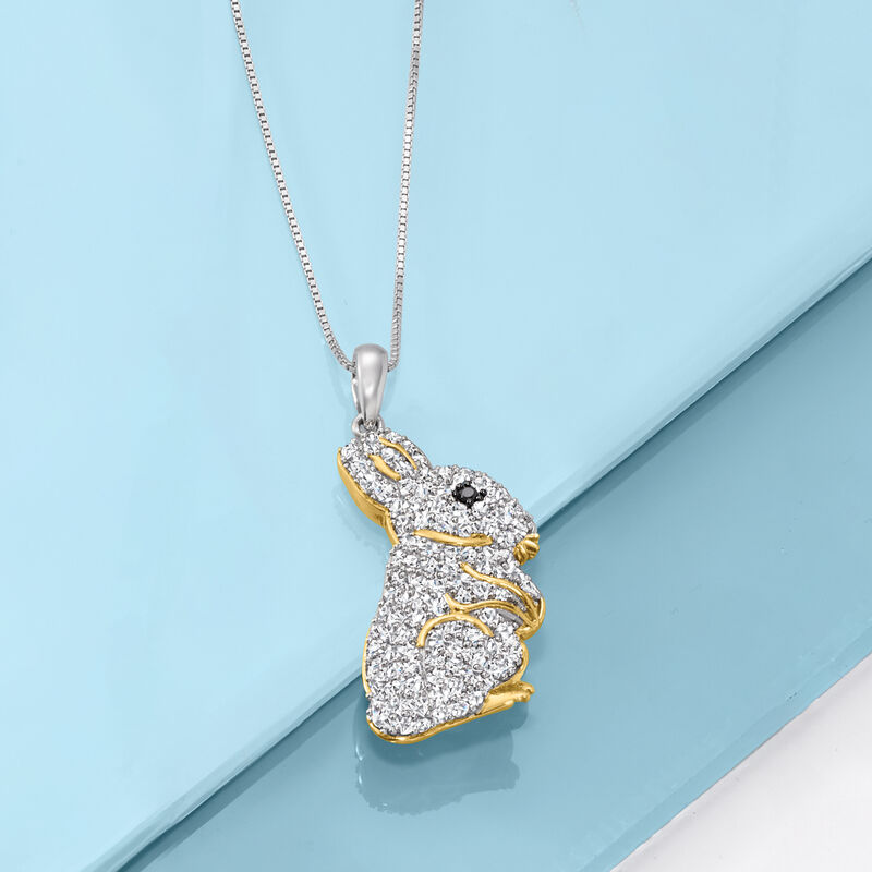 1.60 ct. t.w. White Topaz Bunny Pendant Necklace with Black Spinel Accents in Two-Tone Sterling Silver image number 3