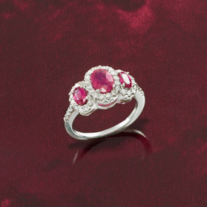 1.65 ct. t.w. Ruby and .50 ct. t.w. Diamond Ring in 14kt White Gold image number 3