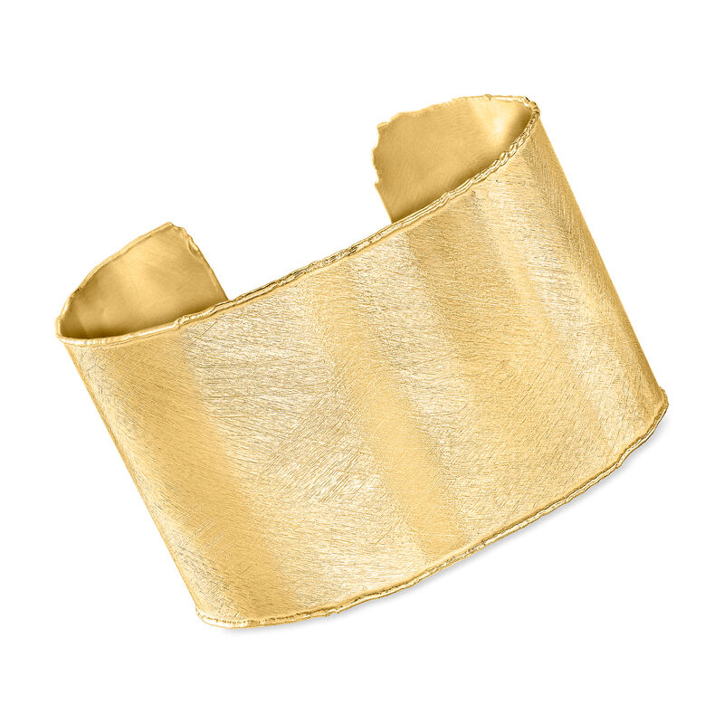 Italian 18kt Gold Over Sterling Brushed and Polished Wide Cuff Bracelet image number 0