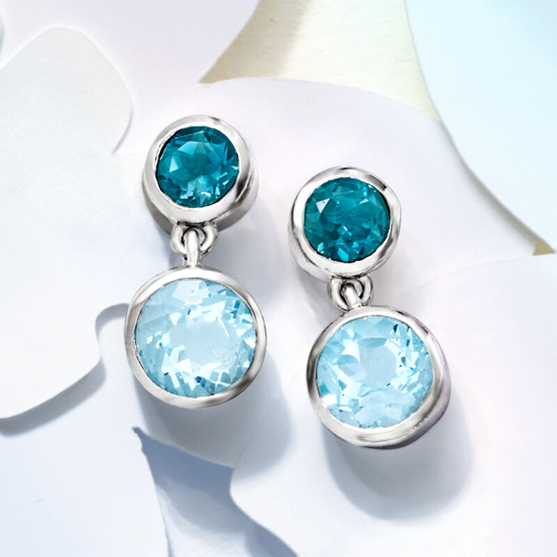 6.60 ct. t.w. London and Sky Blue Topaz Drop Earrings in Sterling Silver image number 3