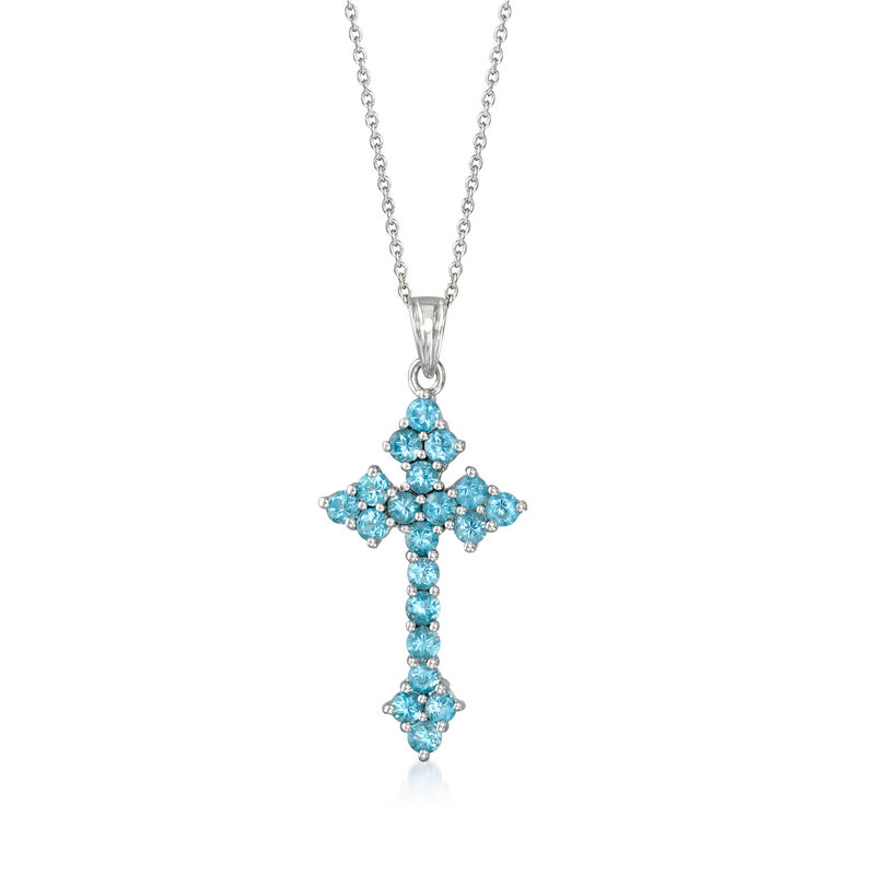 2.20 ct. t.w. Swiss Blue Topaz Cross Pendant Necklace in Sterling Silver image number 0