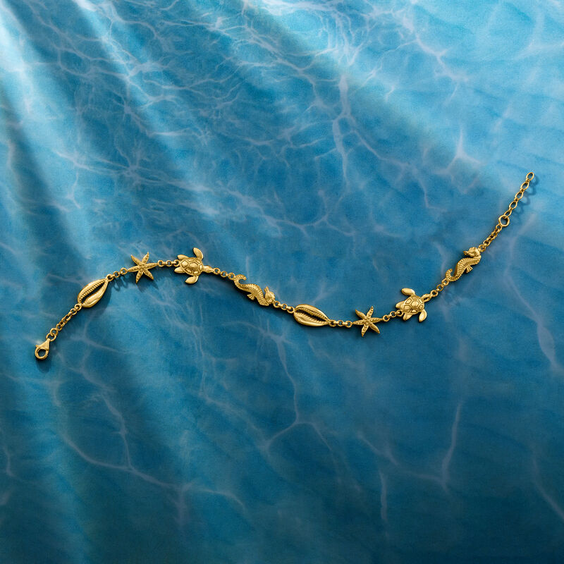 18kt Gold Over Sterling Sea Life Anklet image number 3