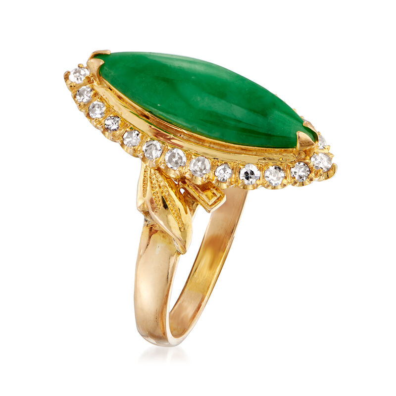 C. 1970 Vintage Jade and .30 ct. t.w. Diamond Ring in 22kt Yellow Gold. Size 6 image number 2