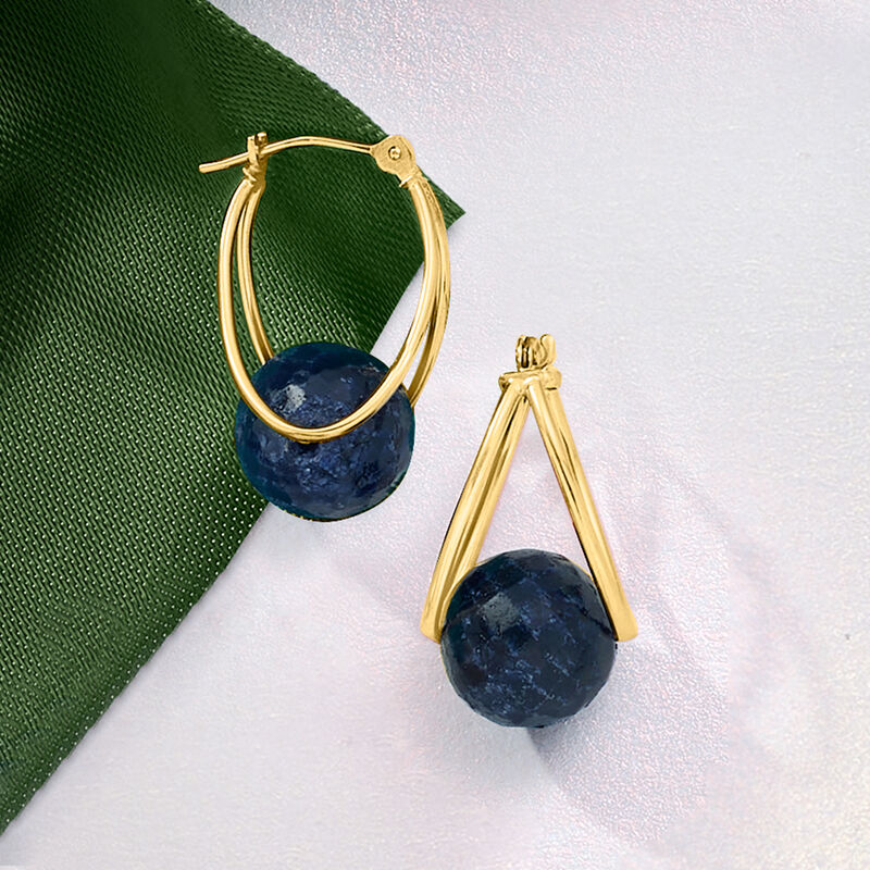 14.00 ct. t.w. Sapphire Bead Double-Hoop Earrings in 14kt Yellow Gold. 5/8&quot; image number 4