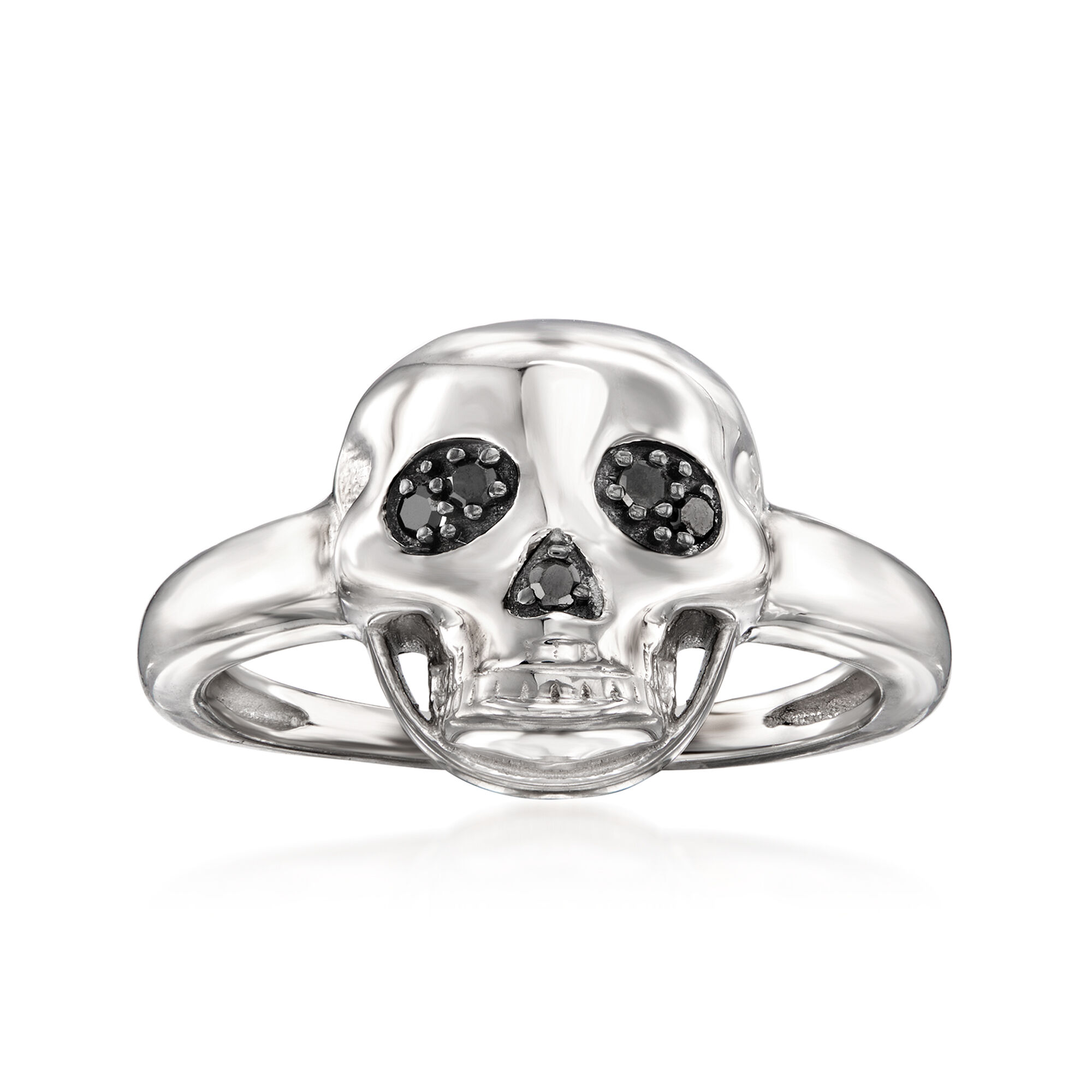 Sterling Silver Skull Ring with Black Diamonds | Ross Simons