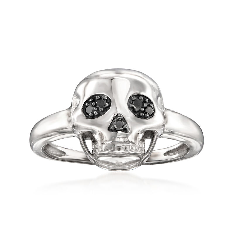 Sterling Silver Skull Ring with Black Diamonds image number 0