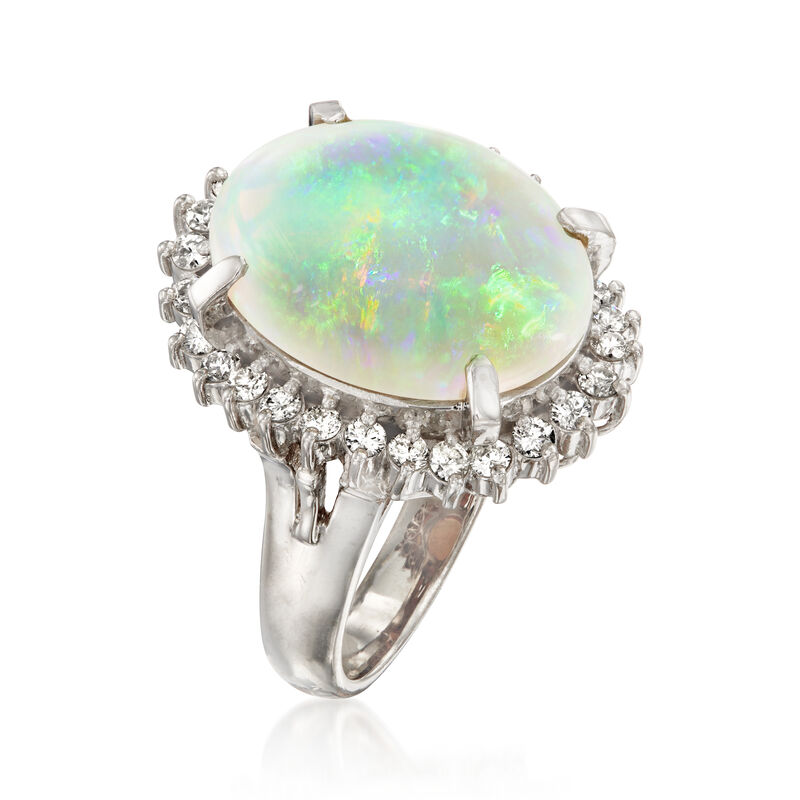 C. 2000 Vintage Opal and .62 ct. t.w. Diamond Ring in Platinum. Size 6.5 image number 2