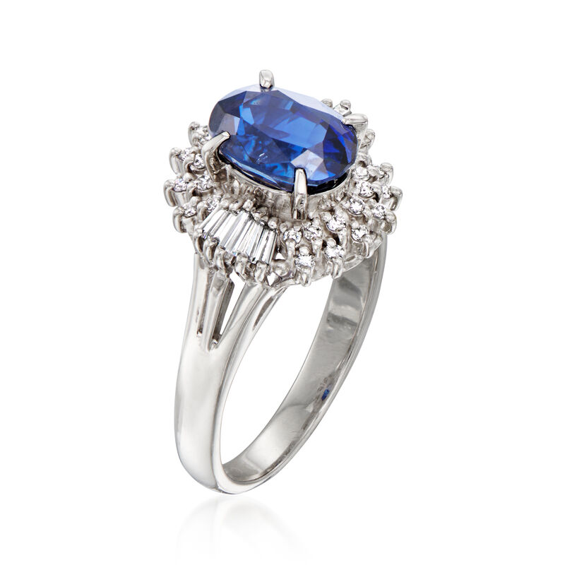 C. 1990 Vintage 1.97 Carat Sapphire and .30 ct. t.w. Diamond Ring in Platinum. Size 6 image number 2