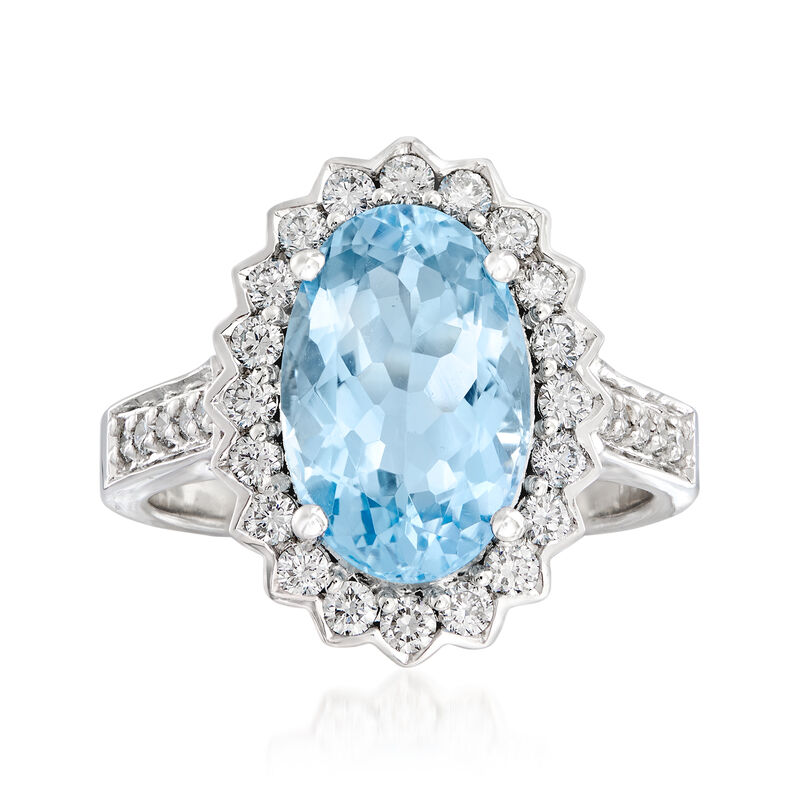 4.30 Carat Aquamarine and .64 ct. t.w. Diamond Ring in 14kt White Gold image number 0