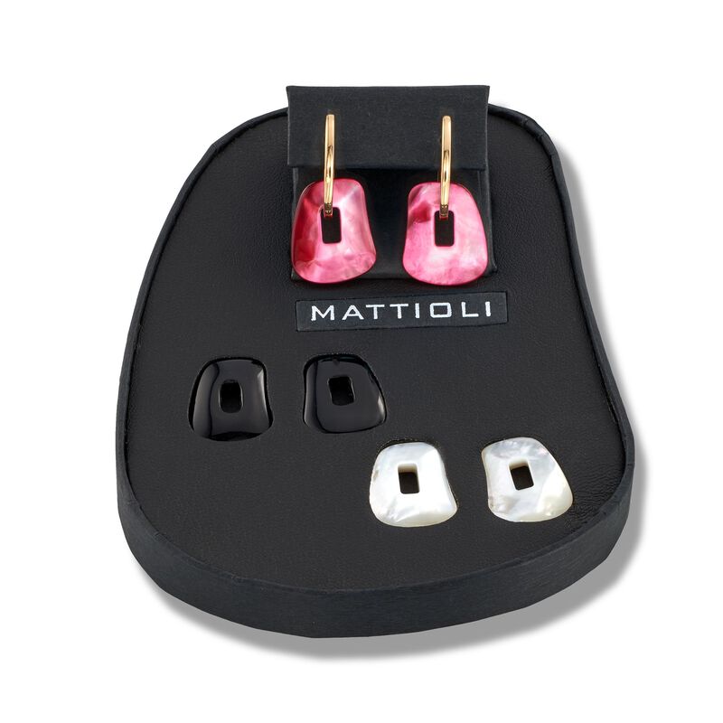 Mattioli &quot;Puzzle&quot; 18kt Yellow Gold Earrings with Three Interchangeable Drops: Black Onyx and Pink and White Mother-Of-Pearl image number 2