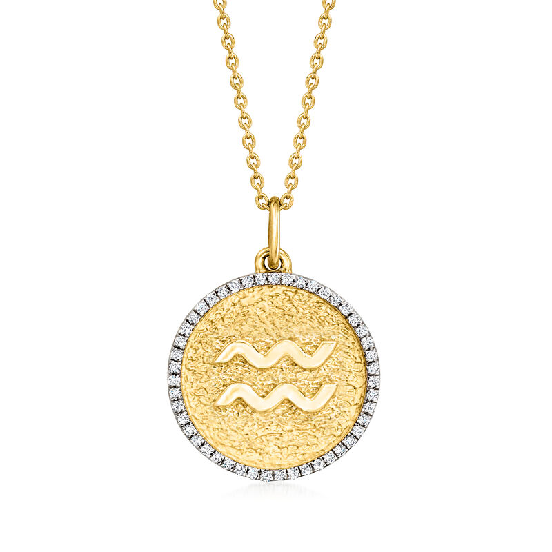 Aquarius - .20 ct. t.w. Diamond Zodiac Pendant Necklace in 18kt Gold Over Sterling. 18&quot; image number 0