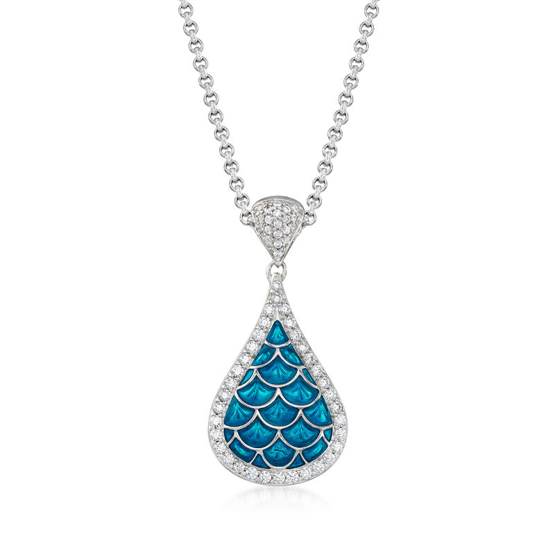 Belle Etoile &quot;Marina&quot; Sea-Blue Enamel and 1.00 ct. t.w. CZ Pendant in Sterling Silver image number 0