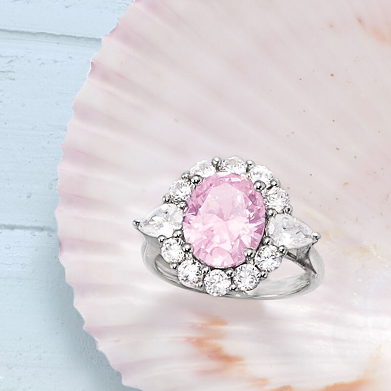 4.00 Carat Simulated Pink Sapphire and 2.00 ct. t.w. CZ Ring in Sterling Silver image number 4