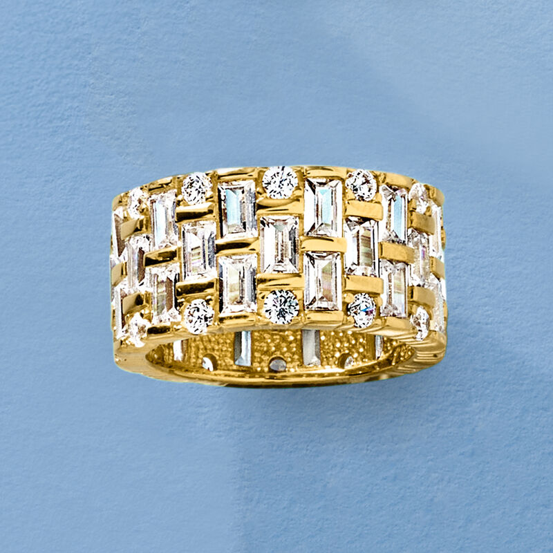 6.55 ct. t.w. Baguette and Round CZ Eternity Band in 18kt Gold Over Sterling image number 3