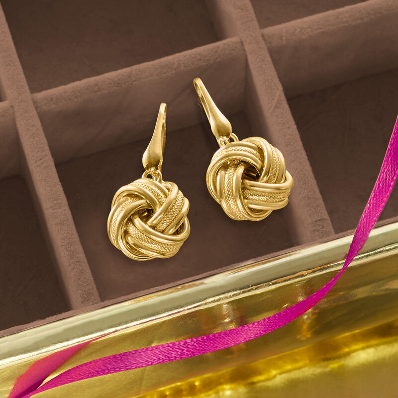 18kt Gold Over Sterling Love Knot Drop Earrings image number 2