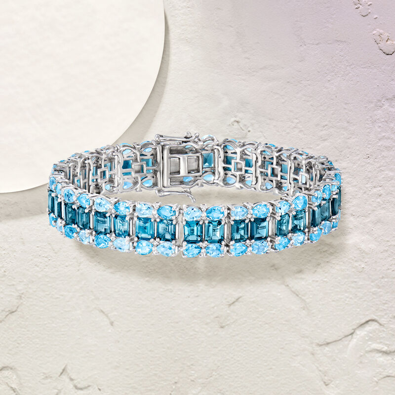 39.80 ct. t.w. Tonal Blue and White Topaz Bracelet in Sterling Silver image number 2
