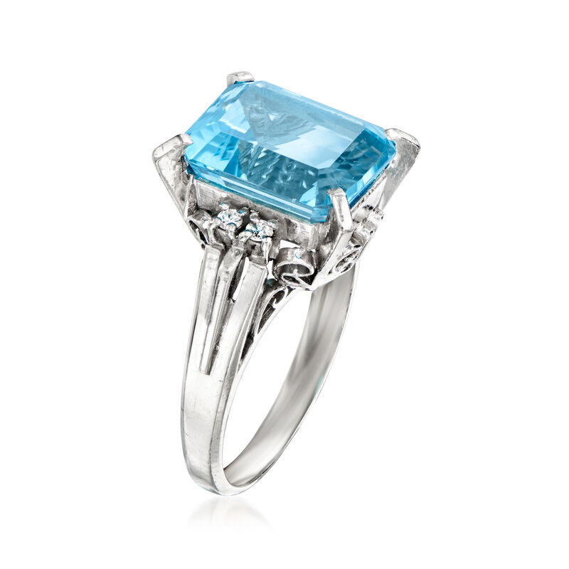 C. 1990 Vintage 5.49 Carat Swiss Blue Topaz Ring with Diamonds in Platinum. Size 5 image number 2